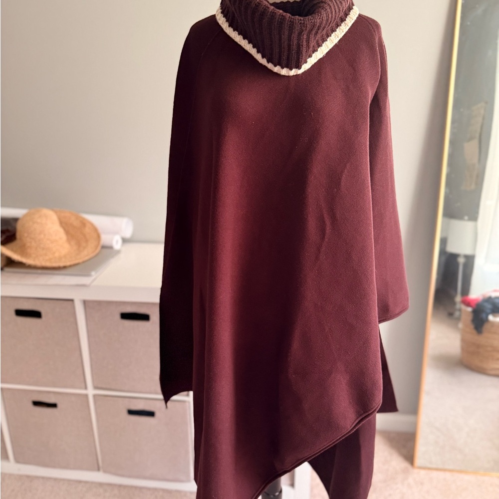 Zara Burgundy Poncho with Cream Trim